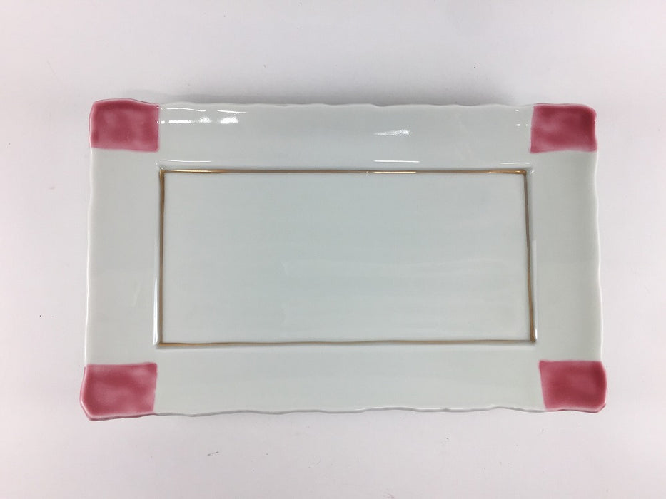 【SALE】21刻み長皿　四方桃色　21cm　有田焼【訳あり】