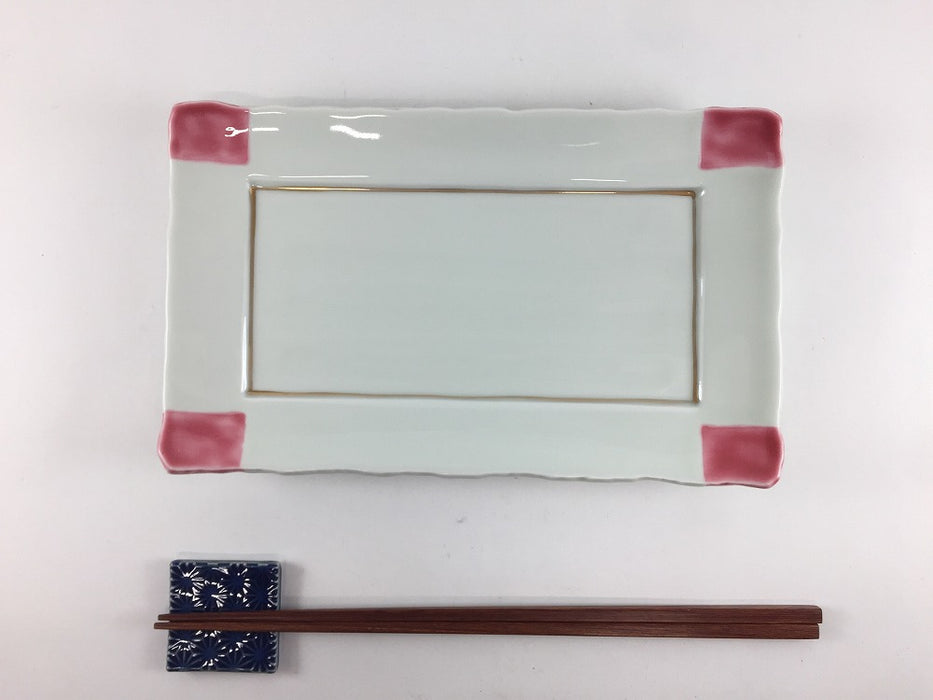【SALE】21刻み長皿　四方桃色　21cm　有田焼【訳あり】