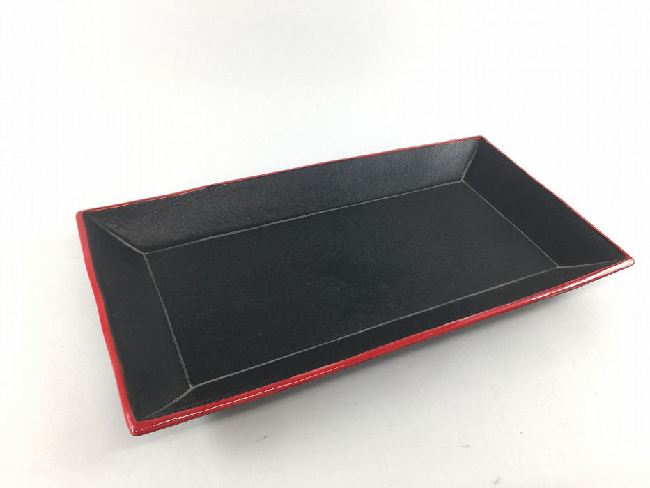 【SALE】240長皿　黒マット渕赤　24cm　有田焼【訳あり】