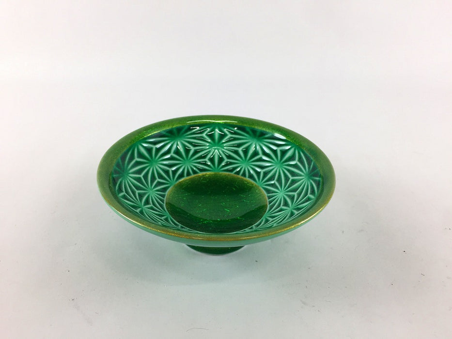 麻の葉彫平盃　釉裏金彩　(緑/黄)　8cm　波佐見焼(j.R)