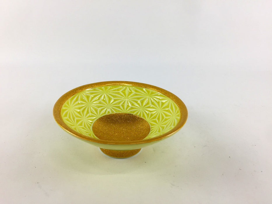 麻の葉彫平盃　釉裏金彩　(緑/黄)　8cm　波佐見焼(j.R)