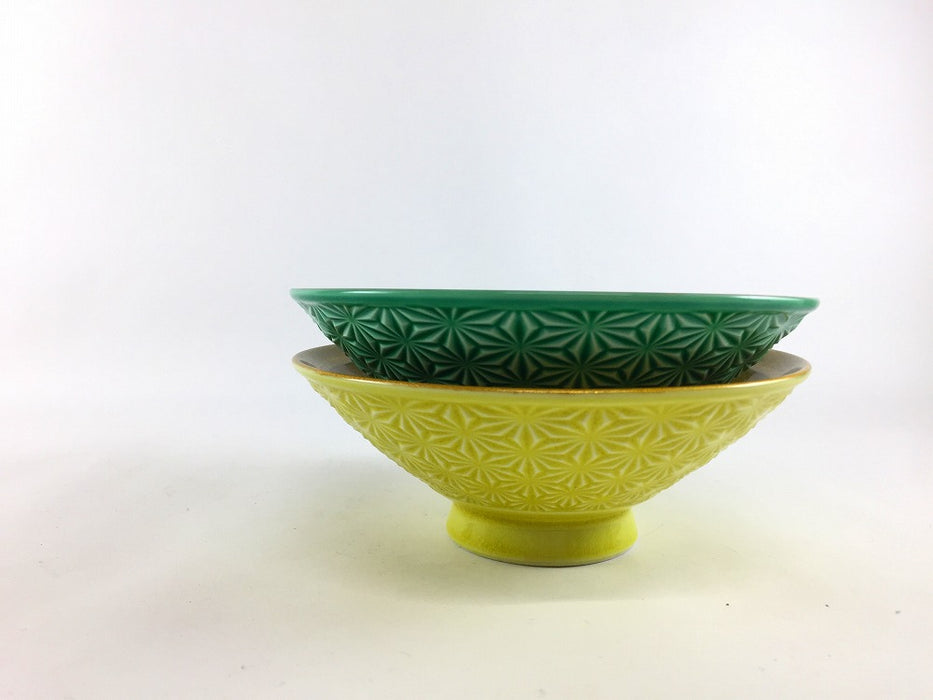 麻の葉彫平碗　釉裏金彩　(緑/黄)　14cm　波佐見焼(j.R)