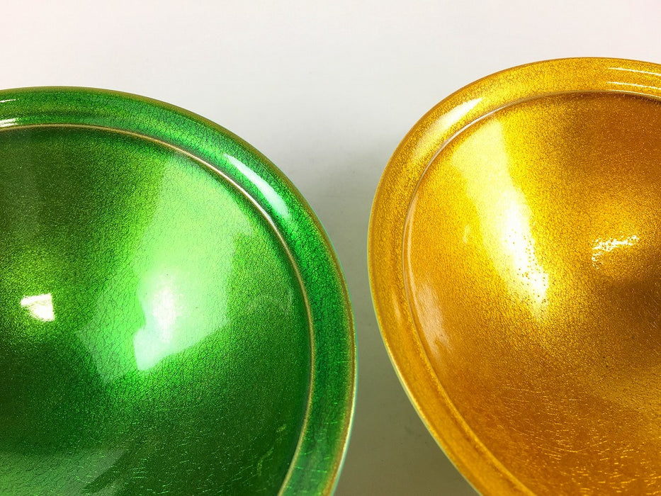 麻の葉彫平碗　釉裏金彩　(緑/黄)　14cm　波佐見焼(j.R)