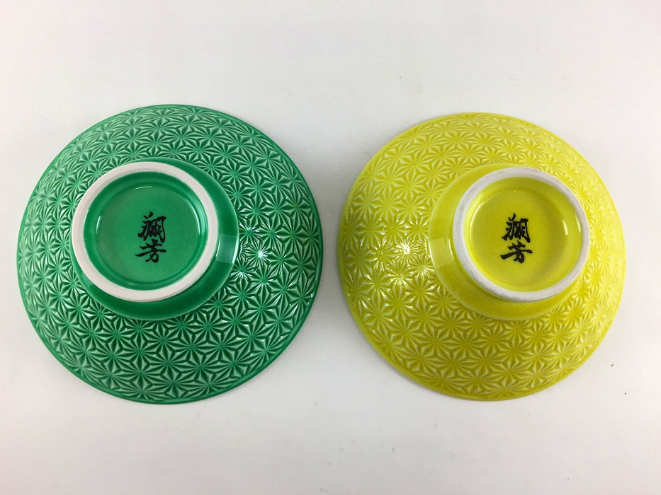麻の葉彫平碗　釉裏金彩　(緑/黄)　14cm　波佐見焼(j.R)