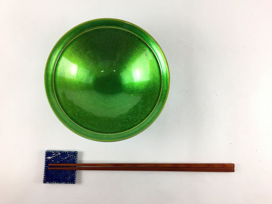 麻の葉彫平碗　釉裏金彩　(緑/黄)　14cm　波佐見焼(j.R)