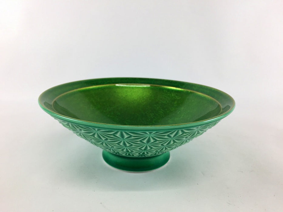 麻の葉彫平碗　釉裏金彩　(緑/黄)　14cm　波佐見焼(j.R)