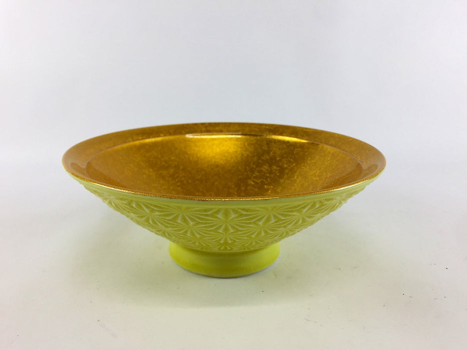 麻の葉彫平碗　釉裏金彩　(緑/黄)　14cm　波佐見焼(j.R)