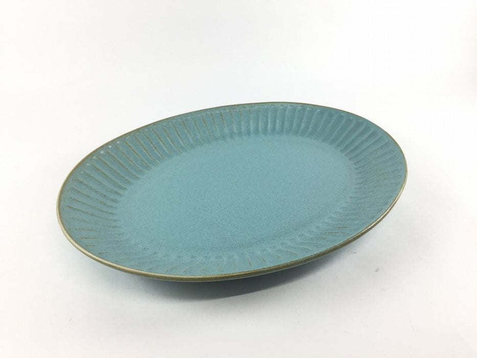 【SALE】24cm鎬オーバルプレート　トルコ彩　美濃焼【訳あり】