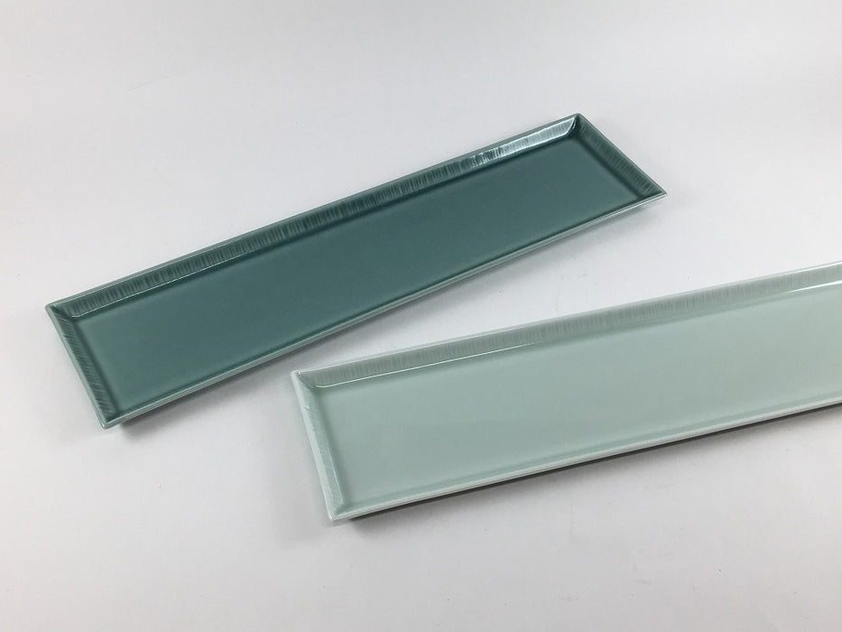 【SALE】十草長皿29.5cm細長皿(ターコイズ/青磁j)　波佐見焼【訳あり】