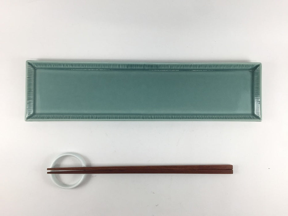 【SALE】十草長皿29.5cm細長皿(ターコイズ/青磁j)　波佐見焼【訳あり】
