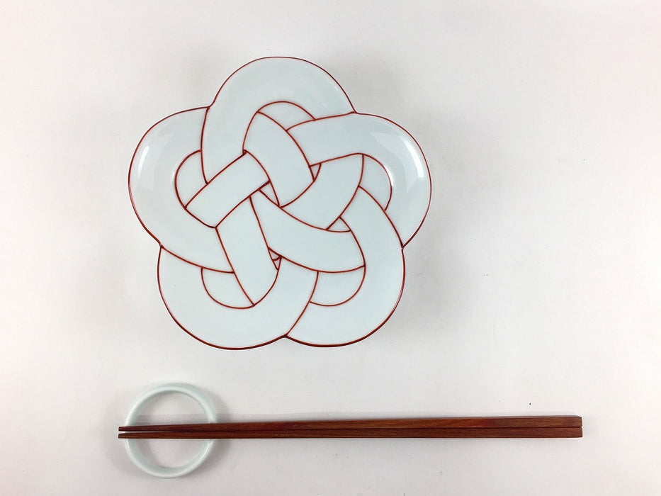 【SALE】花結び銘々皿(赤線)　(A/B/C)　15cm　有田焼【訳あり】
