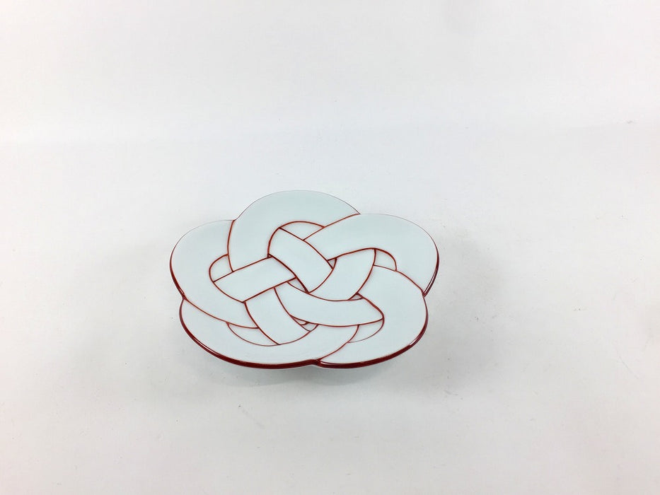 【SALE】花結び小皿　赤線　11cm　有田焼【訳あり】