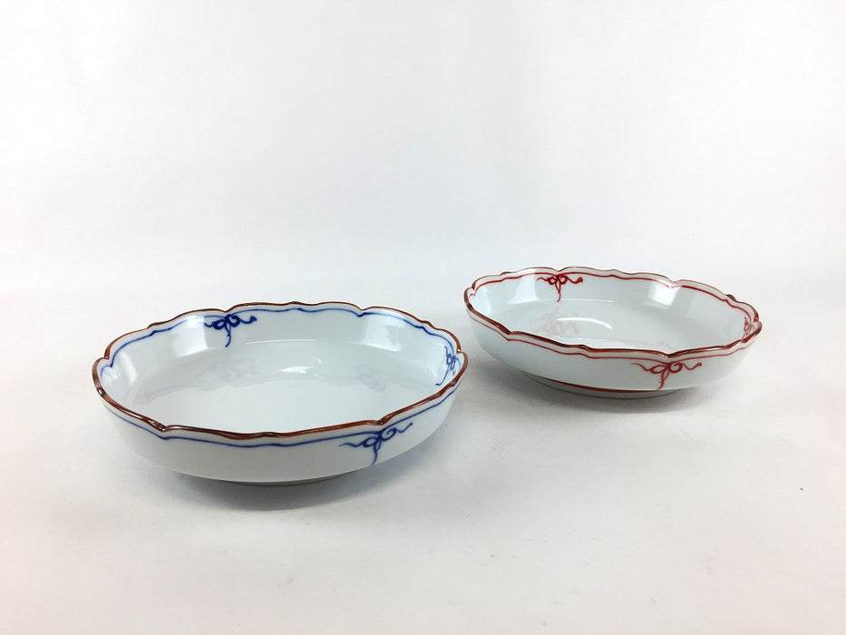 渕瓔珞　桔梗渕渕立平皿　(青/赤)　12cm　波佐見焼(j.R)