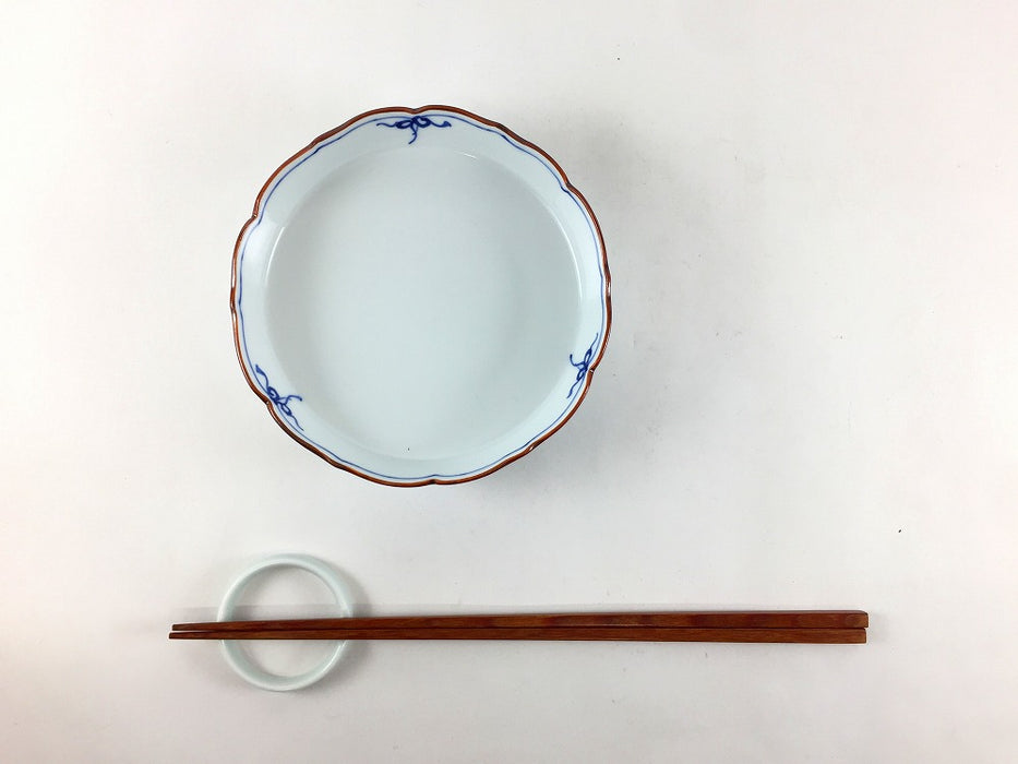 渕瓔珞　桔梗渕渕立平皿　(青/赤)　12cm　波佐見焼(j.R)