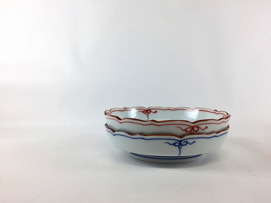 渕瓔珞　桔梗渕渕立平皿　(青/赤)　12cm　波佐見焼(j.R)