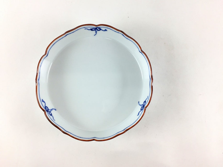 渕瓔珞　桔梗渕渕立平皿　(青/赤)　12cm　波佐見焼(j.R)