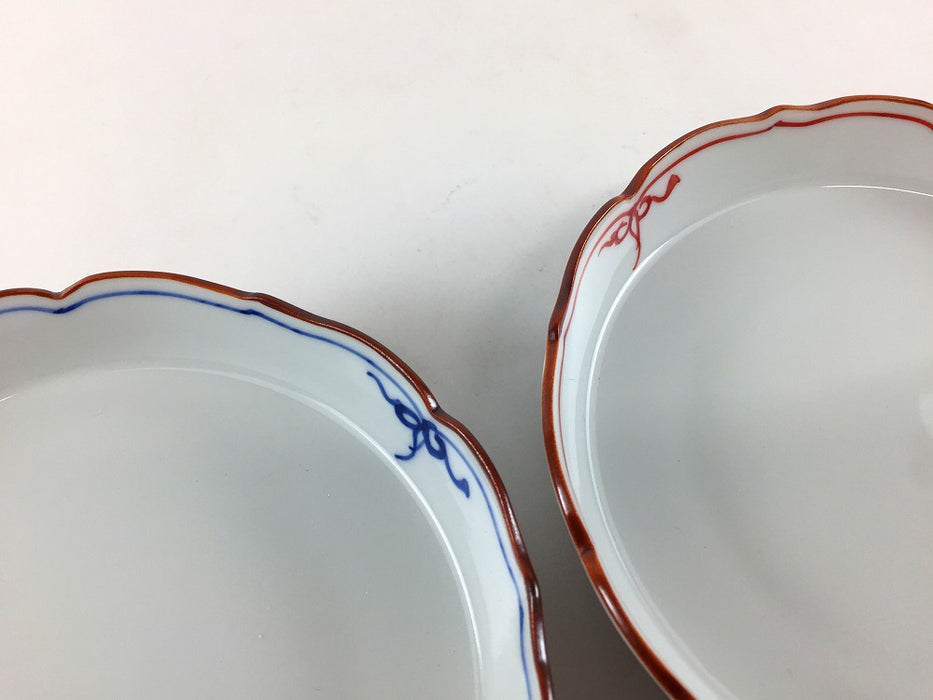 渕瓔珞　桔梗渕渕立平皿　(青/赤)　12cm　波佐見焼(j.R)