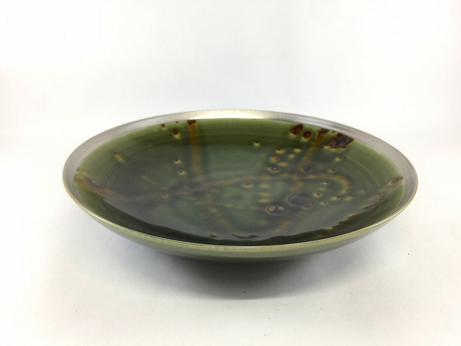 【SALE】24cm平ボウル　オリベ錆飛し渕銀帯　有田焼【訳あり】