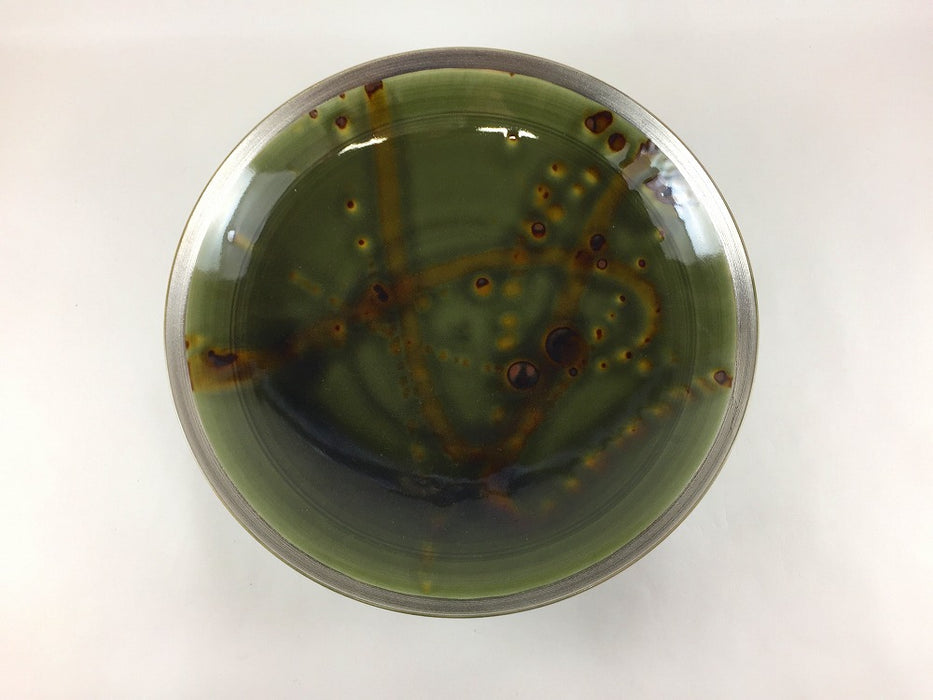 【SALE】24cm平ボウル　オリベ錆飛し渕銀帯　有田焼【訳あり】