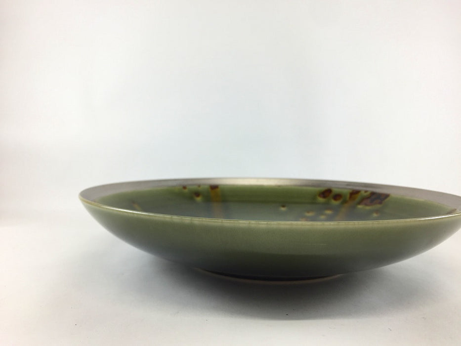 【SALE】24cm平ボウル　オリベ錆飛し渕銀帯　有田焼【訳あり】