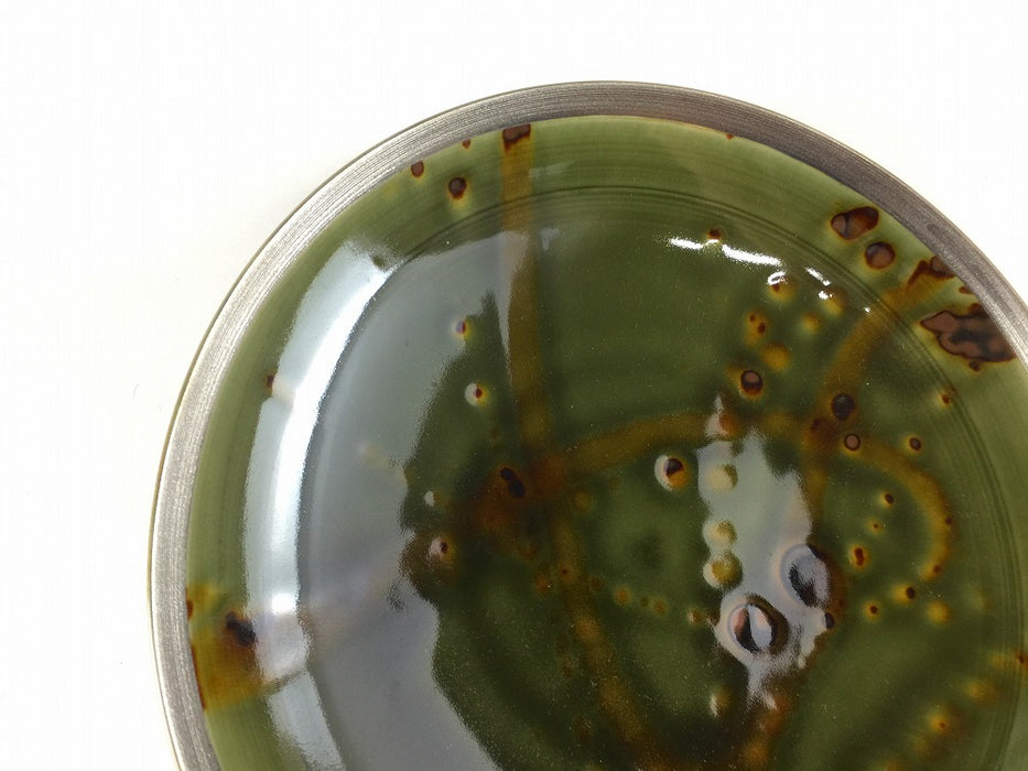 【SALE】24cm平ボウル　オリベ錆飛し渕銀帯　有田焼【訳あり】