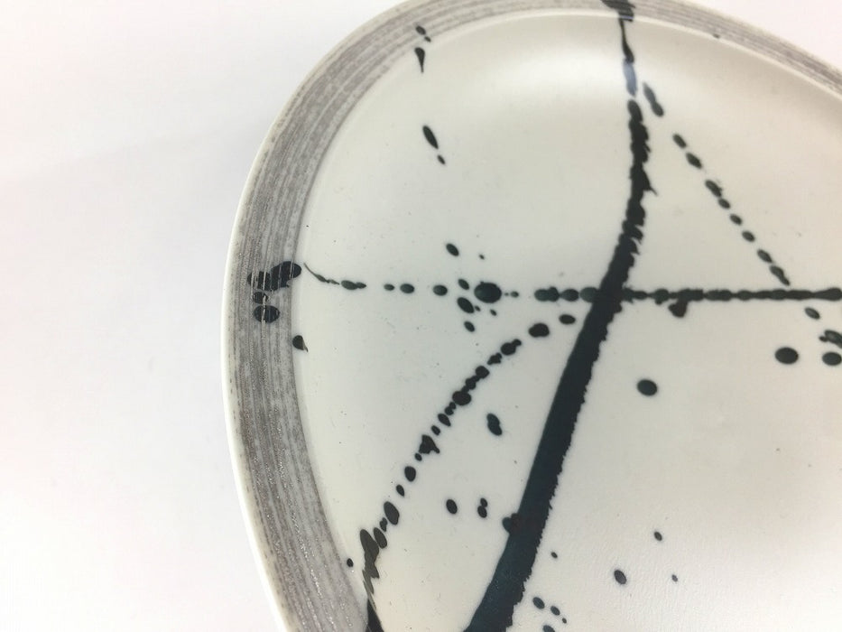 【SALE】230リムプレート　墨トバシ銀ハケ　23cm　有田焼【訳あり】