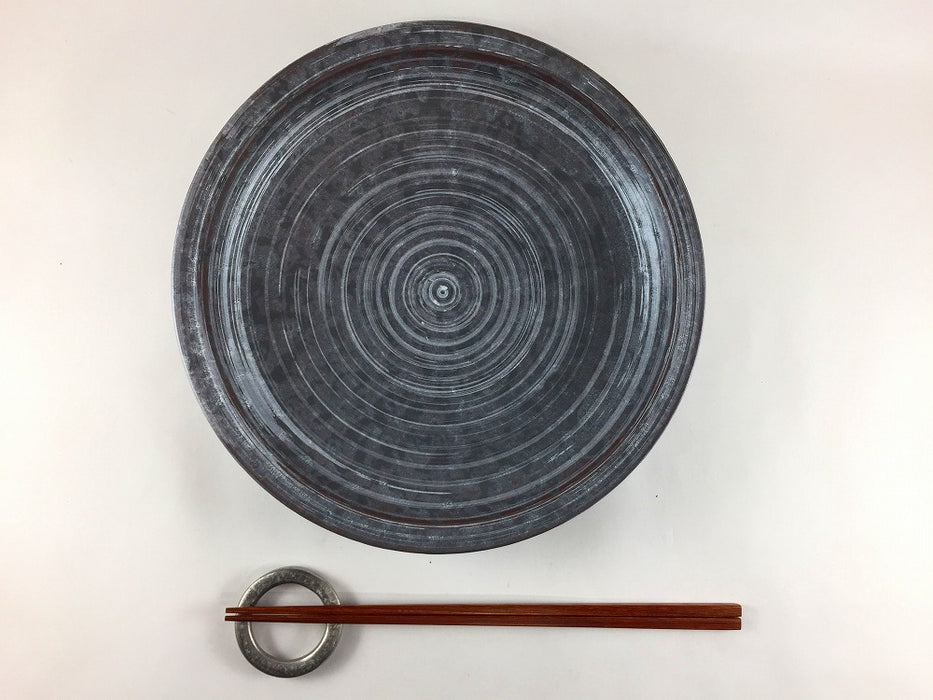 【SALE】230リムプレート　黒変銀ハケ　23cm　有田焼【訳あり】