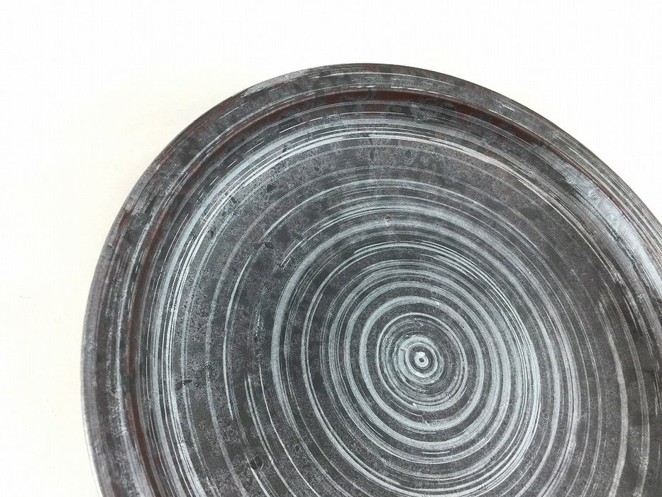 【SALE】230リムプレート　黒変銀ハケ　23cm　有田焼【訳あり】