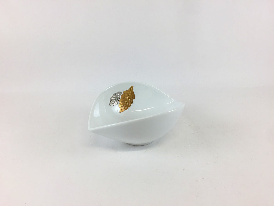 【SALE】乳白色釉金銀葉笠型小中付　11cm　有田焼【訳あり】