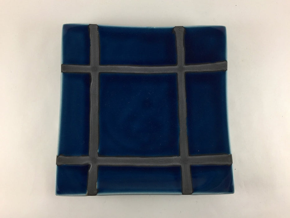 【SALE】紺釉格子6寸正角皿　19cm　有田焼【訳あり】