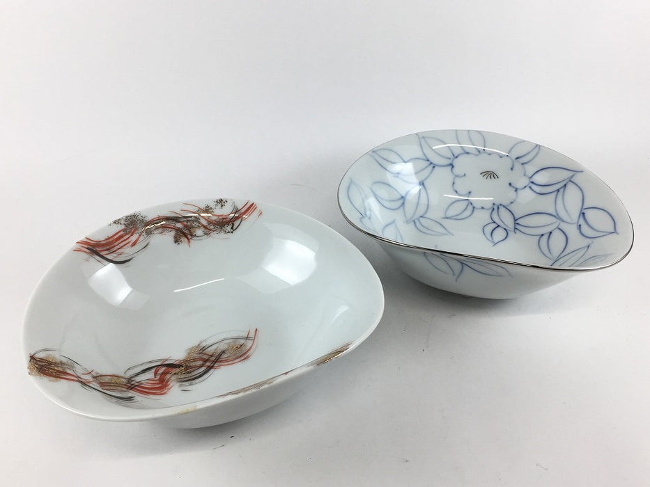 【SALE】155変形三足向　(色絵乱刷毛/染花銀線)　16cm　有田焼【訳あり】