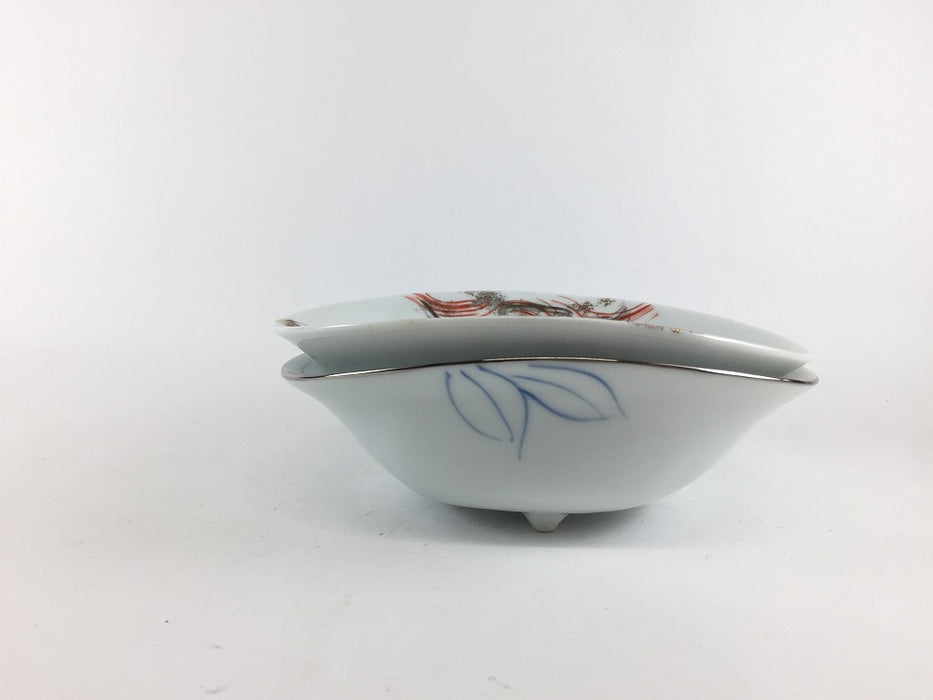 【SALE】155変形三足向　(色絵乱刷毛/染花銀線)　16cm　有田焼【訳あり】