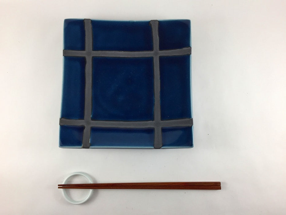 【SALE】紺釉格子6寸正角皿　19cm　有田焼【訳あり】