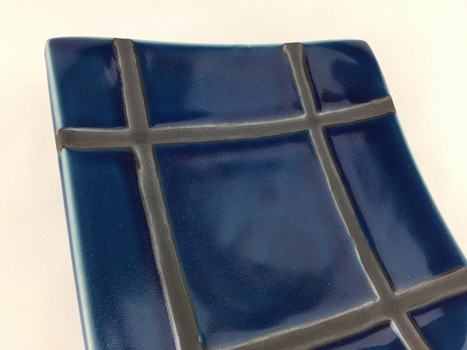 【SALE】紺釉格子6寸正角皿　19cm　有田焼【訳あり】