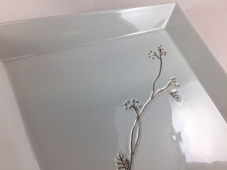 【SALE】プラチナ山帰来正角8寸皿　25.5cm　有田焼【訳あり】