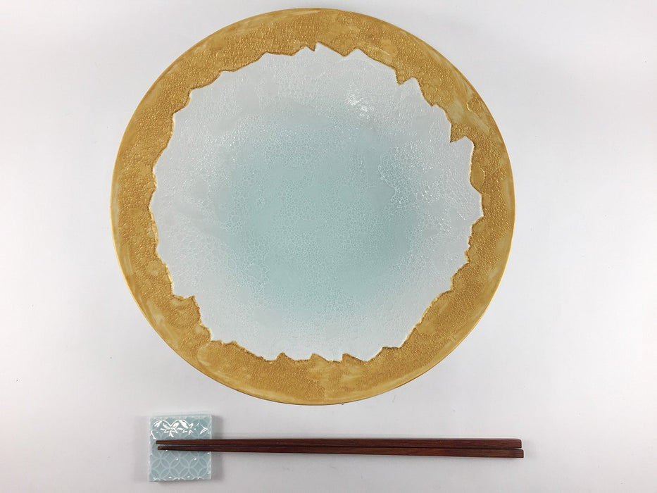 【SALE】稜線彫25cm平鉢　青磁金泡　25cm　有田焼【訳あり】