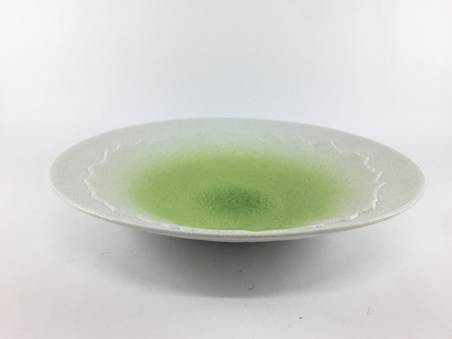 【SALE】250稜線彫平鉢　内光緑泡　25cm　有田焼【訳あり】
