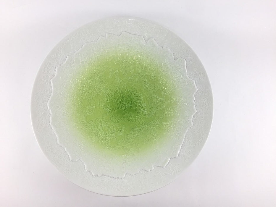 【SALE】250稜線彫平鉢　内光緑泡　25cm　有田焼【訳あり】