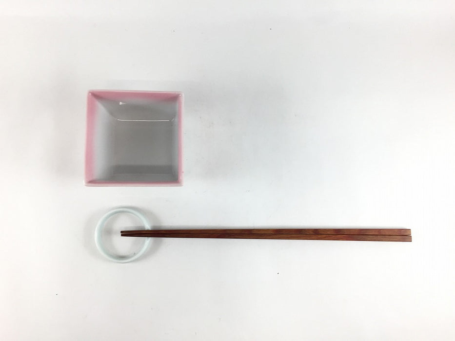 【SALE】角小鉢　7cm　ピンク吹　波佐見焼(j.R)【訳あり】