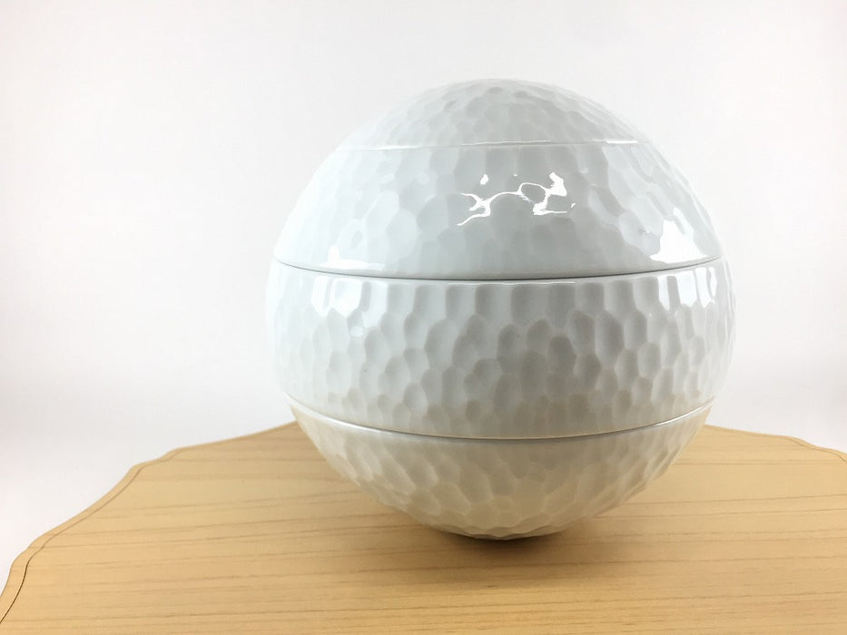 玉重　白磁槌目　有田焼【珠型三段重】【蓋物/球/珠型】(j.R)