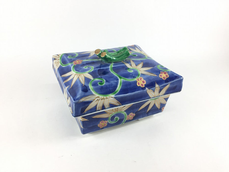 【SALE】染錦笹唐草　角蓋物　14cm　有田焼【訳あり】(j.R)