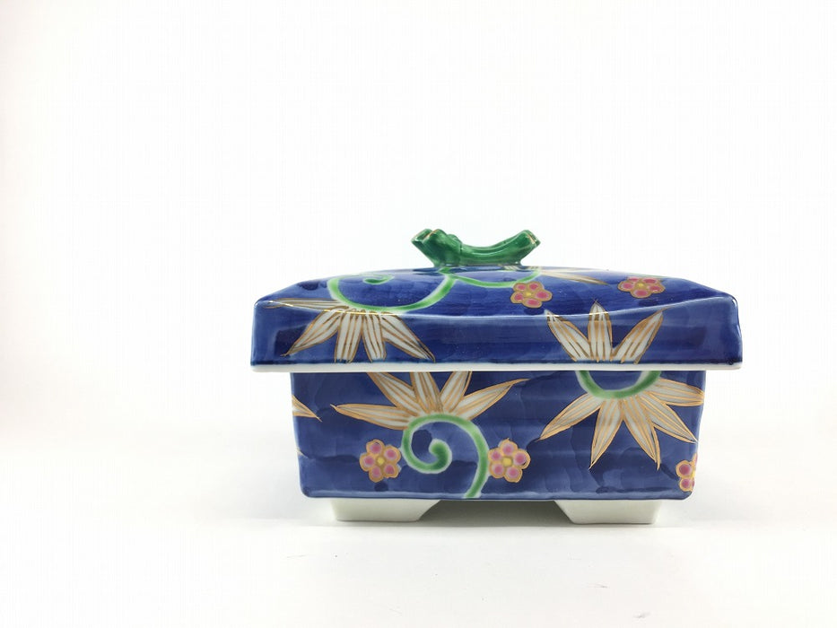 【SALE】染錦笹唐草　角蓋物　14cm　有田焼【訳あり】(j.R)