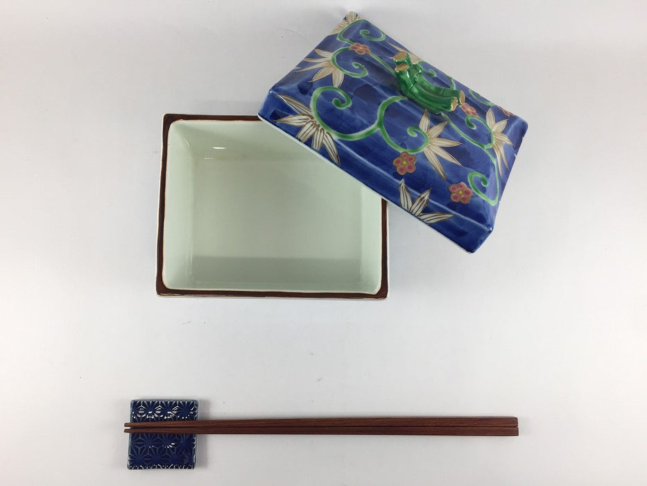 【SALE】染錦笹唐草　角蓋物　14cm　有田焼【訳あり】(j.R)