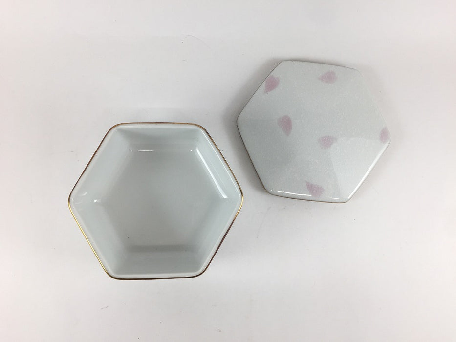 【SALE】ピンクフラワー　六角小箱　11cm　有田焼【訳あり】