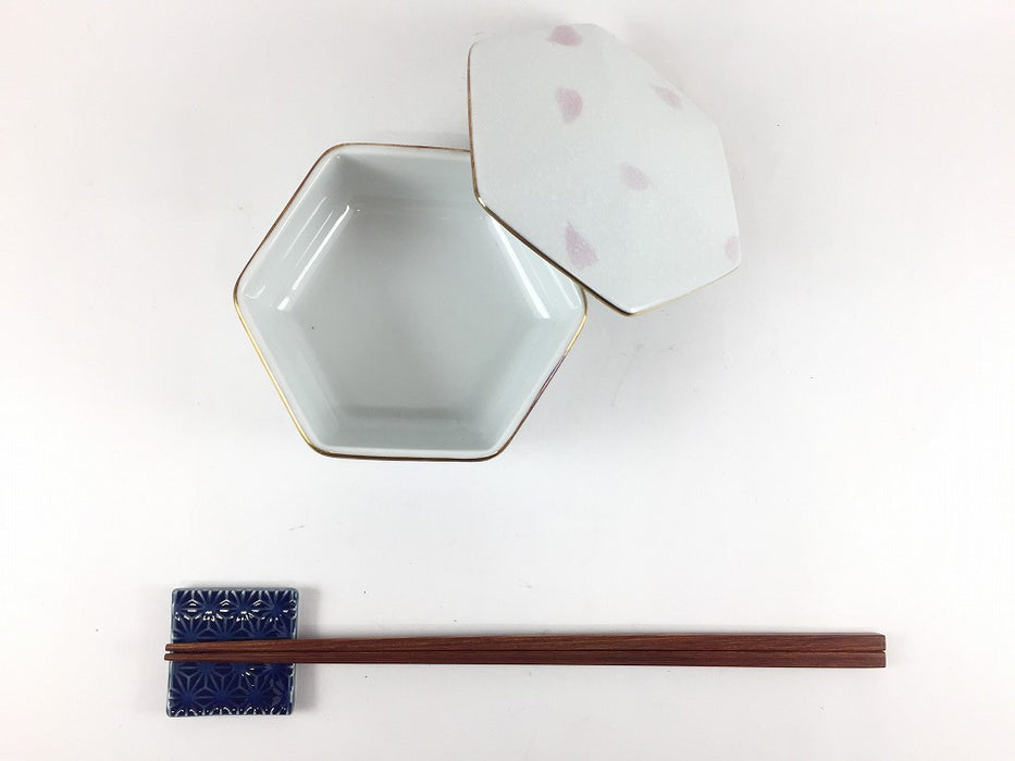 【SALE】ピンクフラワー　六角小箱　11cm　有田焼【訳あり】