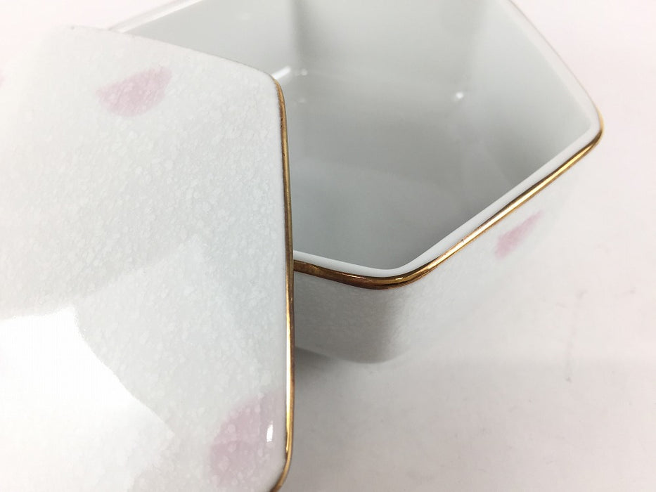 【SALE】ピンクフラワー　六角小箱　11cm　有田焼【訳あり】
