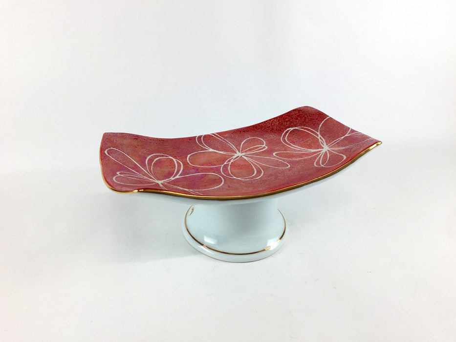 【SALE】赤P花文高長皿　18cm　有田焼【訳あり】