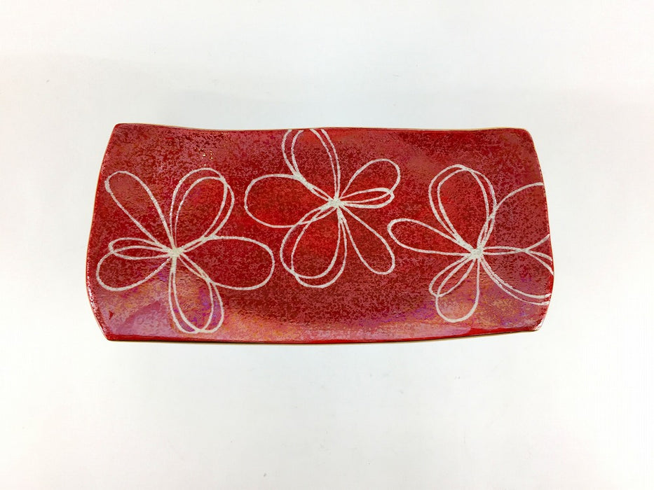 【SALE】赤P花文高長皿　18cm　有田焼【訳あり】