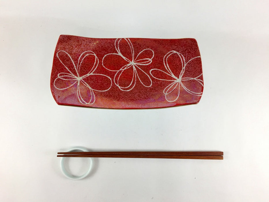 【SALE】赤P花文高長皿　18cm　有田焼【訳あり】