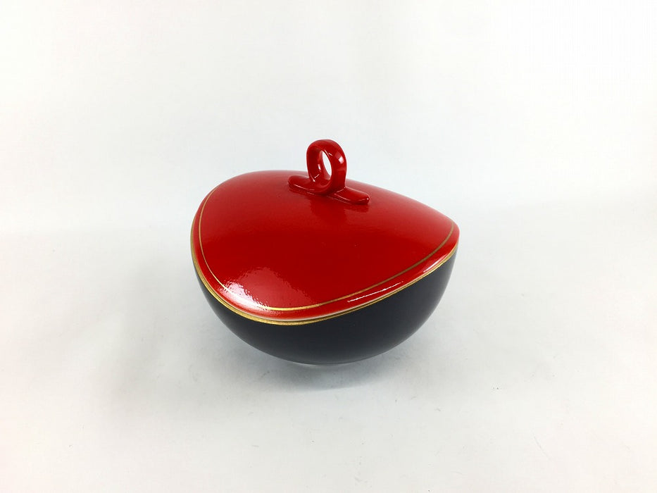 【SALE】変形蓋物(赤黒)　11cm　有田焼【訳あり】